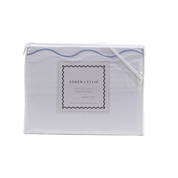 ASHER & ELLIE Blue Cotton Scallop Edge Sheet Set - Picture 1 of 1